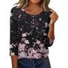 Zeagoo 3/4 Length Sleeve Women Tops Crew Neck Blouses Dressy Casual Summer T Shirts Loose Fit Business Work Clothes(Sf31-pink Flower)