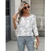 Zeagoo 3/4 Length Sleeve Women Tops Crew Neck Blouses Dressy Casual Summer T Shirts Loose Fit Business Work Clothes(Sp106-leaves)