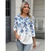 Zeagoo 3/4 Length Sleeve Women Tops Crew Neck Blouses Dressy Casual Summer T Shirts Loose Fit Business Work Clothes(Wf41-blue Leaves)