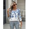 Zeagoo 3/4 Length Sleeve Women Tops Crew Neck Blouses Dressy Casual Summer T Shirts Loose Fit Business Work Clothes(Wf41-blue Leaves)