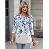 Zeagoo 3/4 Length Sleeve Women Tops Crew Neck Blouses Dressy Casual Summer T Shirts Loose Fit Business Work Clothes(Wf41-blue Leaves)