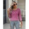 Zeagoo 3/4 Length Sleeve Women Tops Crew Neck Blouses Dressy Casual Summer T Shirts Loose Fit Business Work Clothes(Xh370-purple)