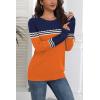 Zeagoo Fall Sweaters for Women 2025 Casual Crewneck Knit Long Sleeve Loose Pullover Sweater Outfits Tops(Orange Striped)
