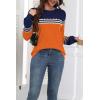 Zeagoo Fall Sweaters for Women 2025 Casual Crewneck Knit Long Sleeve Loose Pullover Sweater Outfits Tops(Orange Striped)