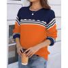 Zeagoo Fall Sweaters for Women 2025 Casual Crewneck Knit Long Sleeve Loose Pullover Sweater Outfits Tops(Orange Striped)