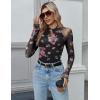 Zeagoo Long Sleeve Shirts for Women Floral Mesh Sheer Top Mock Neck Double Lined Fitted Going Out Blouses(Bf298)
