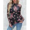 Zeagoo Long Sleeve Shirts for Women Floral Mesh Sheer Top Mock Neck Double Lined Fitted Going Out Blouses(Bf298)