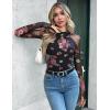Zeagoo Long Sleeve Shirts for Women Floral Mesh Sheer Top Mock Neck Double Lined Fitted Going Out Blouses(Bf298)