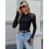 Zeagoo Long Sleeve Shirts for Women Floral Mesh Sheer Top Mock Neck Double Lined Fitted Going Out Blouses(Black)