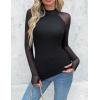 Zeagoo Long Sleeve Shirts for Women Floral Mesh Sheer Top Mock Neck Double Lined Fitted Going Out Blouses(Black)