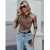 Zeagoo Long Sleeve Shirts for Women Floral Mesh Sheer Top Mock Neck Double Lined Fitted Going Out Blouses(Cx291)