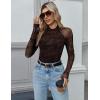 Zeagoo Long Sleeve Shirts for Women Floral Mesh Sheer Top Mock Neck Double Lined Fitted Going Out Blouses(Cx299)