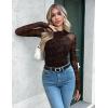Zeagoo Long Sleeve Shirts for Women Floral Mesh Sheer Top Mock Neck Double Lined Fitted Going Out Blouses(Cx299)