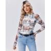 Zeagoo Long Sleeve Shirts for Women Floral Mesh Sheer Top Mock Neck Double Lined Fitted Going Out Blouses(Dw137)
