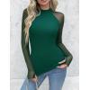 Zeagoo Long Sleeve Shirts for Women Floral Mesh Sheer Top Mock Neck Double Lined Fitted Going Out Blouses(Green)