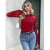 Zeagoo Long Sleeve Shirts for Women Floral Mesh Sheer Top Mock Neck Double Lined Fitted Going Out Blouses(Red)