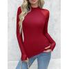 Zeagoo Long Sleeve Shirts for Women Floral Mesh Sheer Top Mock Neck Double Lined Fitted Going Out Blouses(Red)