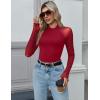 Zeagoo Long Sleeve Shirts for Women Floral Mesh Sheer Top Mock Neck Double Lined Fitted Going Out Blouses(Red)