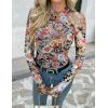 Zeagoo Long Sleeve Shirts for Women Floral Mesh Sheer Top Mock Neck Double Lined Fitted Going Out Blouses(Wf66)
