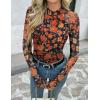 Zeagoo Long Sleeve Shirts for Women Floral Mesh Sheer Top Mock Neck Double Lined Fitted Going Out Blouses(Wf75)
