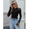 Zeagoo Long Sleeve Shirts for Women Floral Mesh Sheer Top Mock Neck Double Lined Fitted Going Out Blouses(Zw781)