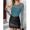 Zeagoo Long Sleeve Shirts for Women Sheer Mesh Sexy Blouses Fall Fashion Crewneck Going Out Tops(Blue)