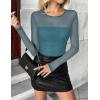Zeagoo Long Sleeve Shirts for Women Sheer Mesh Sexy Blouses Fall Fashion Crewneck Going Out Tops(Blue)
