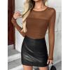 Zeagoo Long Sleeve Shirts for Women Sheer Mesh Sexy Blouses Fall Fashion Crewneck Going Out Tops(Brown)