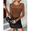 Zeagoo Long Sleeve Shirts for Women Sheer Mesh Sexy Blouses Fall Fashion Crewneck Going Out Tops(Brown)