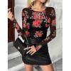 Zeagoo Long Sleeve Shirts for Women Sheer Mesh Sexy Blouses Fall Fashion Crewneck Going Out Tops(Floral Print-bf300)