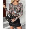 Zeagoo Long Sleeve Shirts for Women Sheer Mesh Sexy Blouses Fall Fashion Crewneck Going Out Tops(Floral Print-wf66)
