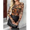 Zeagoo Long Sleeve Shirts for Women Sheer Mesh Sexy Blouses Fall Fashion Crewneck Going Out Tops(Floral Print-wf75)