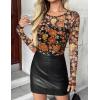 Zeagoo Long Sleeve Shirts for Women Sheer Mesh Sexy Blouses Fall Fashion Crewneck Going Out Tops(Floral Print-wf75)