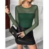 Zeagoo Long Sleeve Shirts for Women Sheer Mesh Sexy Blouses Fall Fashion Crewneck Going Out Tops(Green)