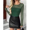 Zeagoo Long Sleeve Shirts for Women Sheer Mesh Sexy Blouses Fall Fashion Crewneck Going Out Tops(Green)
