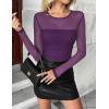 Zeagoo Long Sleeve Shirts for Women Sheer Mesh Sexy Blouses Fall Fashion Crewneck Going Out Tops(Purple)