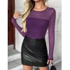 Zeagoo Long Sleeve Shirts for Women Sheer Mesh Sexy Blouses Fall Fashion Crewneck Going Out Tops(Purple)