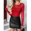 Zeagoo Long Sleeve Shirts for Women Sheer Mesh Sexy Blouses Fall Fashion Crewneck Going Out Tops(Red)