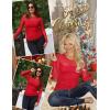 Zeagoo Long Sleeve Shirts for Women Sheer Mesh Sexy Blouses Fall Fashion Crewneck Going Out Tops(Red)