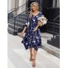 Zeagoo Midi Dresses Women 2026 Spring Dress 3/4 Sleeve Casual Dresses with Pockets A Line Summer Beach Sundress(Blue Flower)