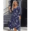 Zeagoo Midi Dresses Women 2026 Spring Dress 3/4 Sleeve Casual Dresses with Pockets A Line Summer Beach Sundress(Blue Flower)