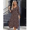 Zeagoo Midi Dresses Women 2026 Spring Dress 3/4 Sleeve Casual Dresses with Pockets A Line Summer Beach Sundress(Coffee)