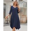 Zeagoo Midi Dresses Women 2026 Spring Dress 3/4 Sleeve Casual Dresses with Pockets A Line Summer Beach Sundress(Dark Blue)