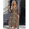 Zeagoo Midi Dresses Women 2026 Spring Dress 3/4 Sleeve Casual Dresses with Pockets A Line Summer Beach Sundress(Ethnic Brown)