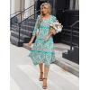 Zeagoo Midi Dresses Women 2026 Spring Dress 3/4 Sleeve Casual Dresses with Pockets A Line Summer Beach Sundress(Ethnic Green Apricot)