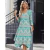 Zeagoo Midi Dresses Women 2026 Spring Dress 3/4 Sleeve Casual Dresses with Pockets A Line Summer Beach Sundress(Ethnic Green Apricot)
