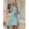 Zeagoo Midi Dresses Women 2026 Spring Dress 3/4 Sleeve Casual Dresses with Pockets A Line Summer Beach Sundress(Ethnic Green Apricot)