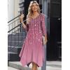 Zeagoo Midi Dresses Women 2026 Spring Dress 3/4 Sleeve Casual Dresses with Pockets A Line Summer Beach Sundress(Floral Purple)