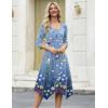 Zeagoo Midi Dresses Women 2026 Spring Dress 3/4 Sleeve Casual Dresses with Pockets A Line Summer Beach Sundress(Gradient Blue)