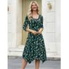 Zeagoo Midi Dresses Women 2026 Spring Dress 3/4 Sleeve Casual Dresses with Pockets A Line Summer Beach Sundress(Green Printing)